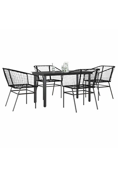vidaxl Set de sufragerie de gradina 5 piese sticla neagra polirattan