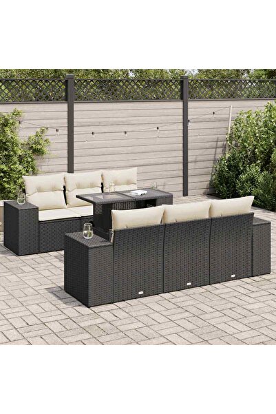 vidaxl Set canapele de gradina cu perne, 7 piese, negru, poliratan