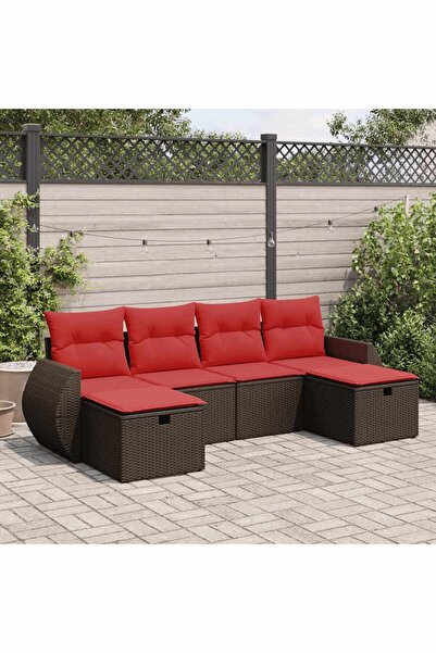 vidaxl Set canapele de gradina cu perne, 6 piese, maro, poliratan