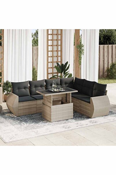 vidaxl Set canapele de gradina cu perne, 7piese gri deschis poliratan