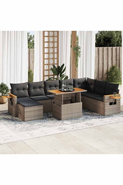 vidaxl Set canapele gradina cu perne 9 piese gri poliratan/lemn acacia