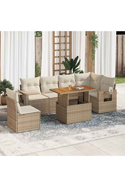 vidaxl Set canapele de gradina, 7 piese, cu perne, bej, poliratan