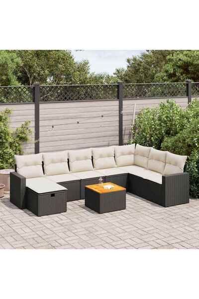 vidaxl Set mobilier de gradina cu perne, 9 piese, negru, poliratan