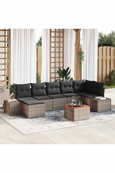 vidaxl Set de canapele pentru gradina cu perna 8 pcs Gri poliratan