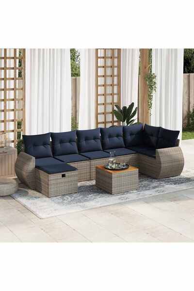 vidaxl Set canapele de gradina cu perne, 8 piese, gri, poliratan