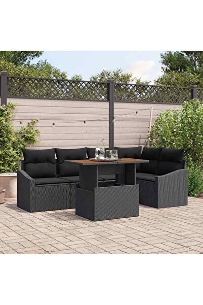 vidaxl Set de canapele pentru gradina 6 pcs Negru Rattan poli