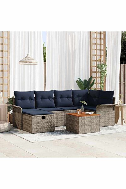 vidaxl Set de canapele pentru gradina cu perna 7 pcs Gri Rattan poli
