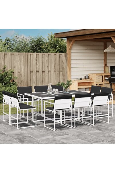 vidaxl Set mobilier de gradina, 11 piese, cu perne, alb, textilena