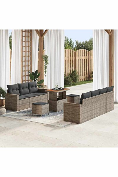 vidaxl Set de canapele pentru gradina cu perna 10 pcs Gri poliratan