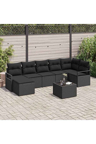 vidaxl Set de canapea cu perna 8 pcs Negru poliratan