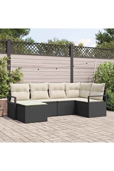 vidaxl Set de canapea cu perna 6 pcs Negru poliratan