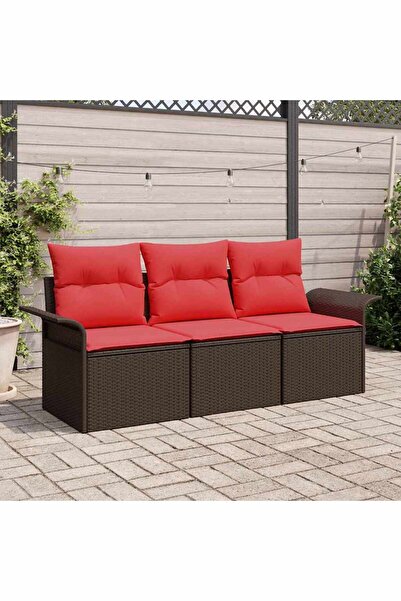 vidaxl Set de canapele pentru gradina cu perna 3 pcs Maro Rattan poli