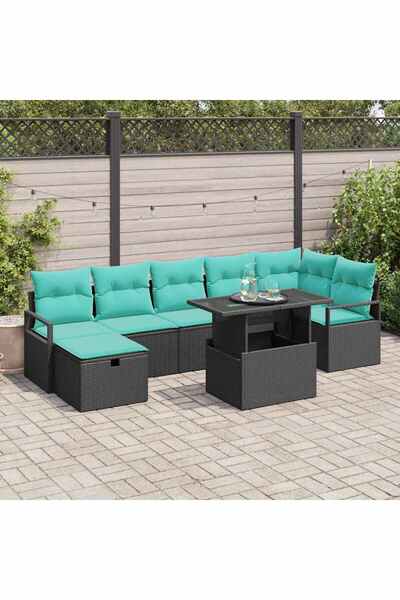 vidaxl Set de canapele pentru gradina cu perna 8 pcs Negru Rattan poli