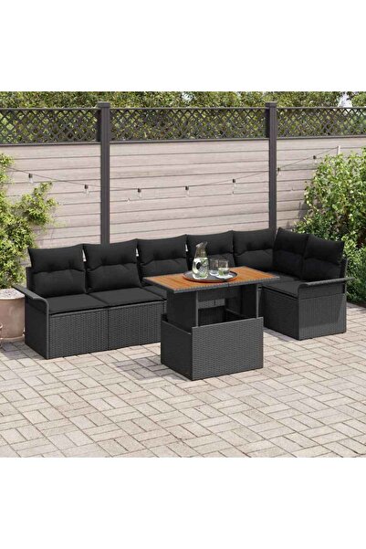 vidaxl Set de canapele pentru gradina 7 pcs Negru Rattan poli