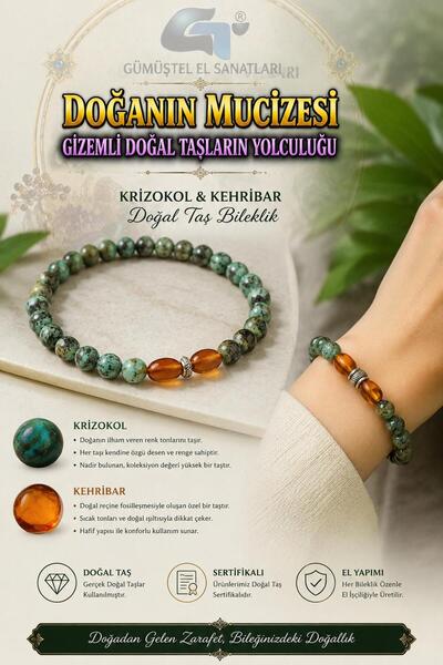 GÜMÜŞTEL EL SANATLARI سوار من حجر العنبر والكريزوكول المعتمد
