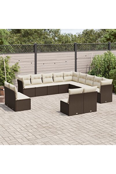 vidaxl Set canapele de gradina cu perne, 13 piese, maro, poliratan