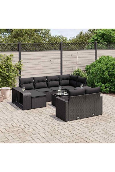 vidaxl Set canapele de gradina cu perne, 11 piese, negru, poliratan