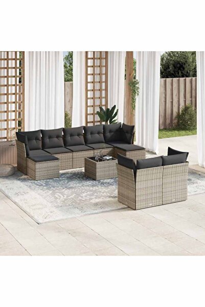 vidaxl Set mobilier de gradina cu perne, 10 piese, gri, poliratan