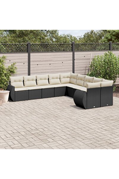 vidaxl Set canapele de gradina cu perne, 10 piese, negru, poliratan