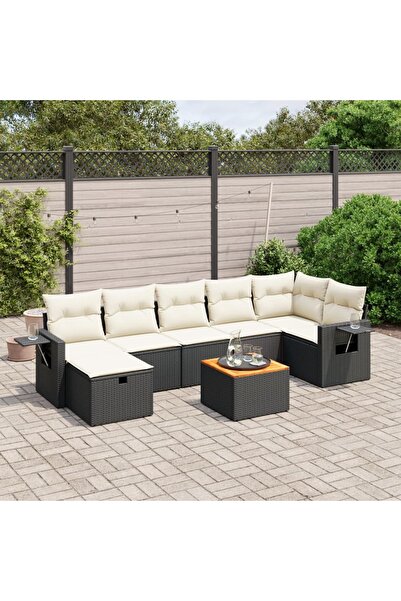 vidaxl Set mobilier de gradina cu perne, 8 piese, negru, poliratan