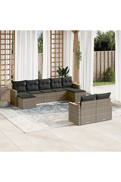 vidaxl Set canapele de gradina, 9 piese, cu perne, gri, poliratan