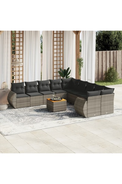 vidaxl Set canapele de gradina cu perne, 11 piese, gri, poliratan