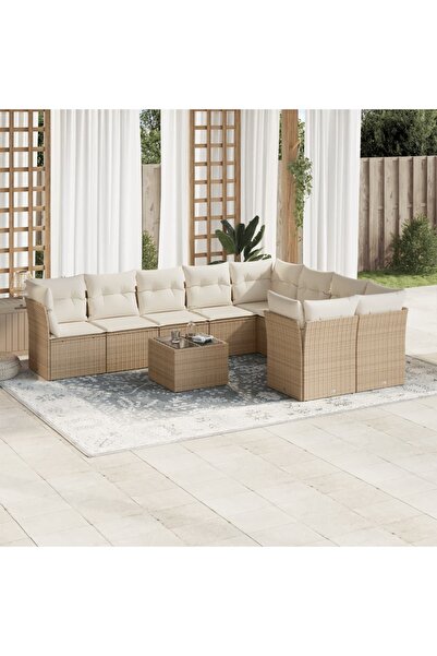 vidaxl Set canapele de gradina cu perne, 10 piese, bej, poliratan