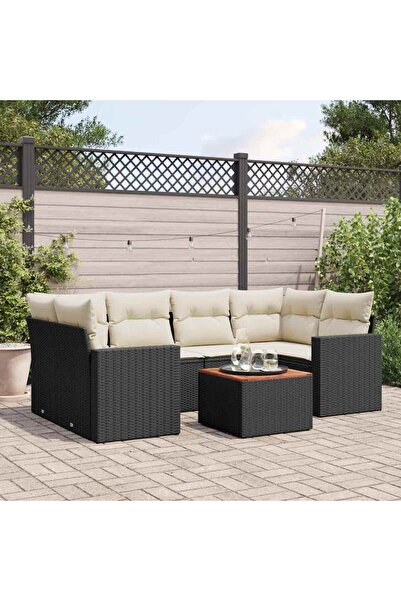 vidaxl Set canapele de gradina cu perne, 7 piese, negru, poliratan