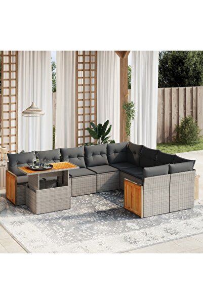 vidaxl Set mobilier de gradina cu perne, 10 piese, gri, poliratan