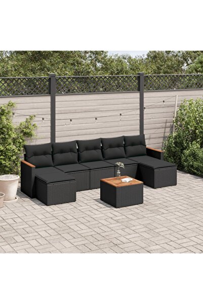 vidaxl Set mobilier de gradina cu perne, 8 piese, negru, poliratan