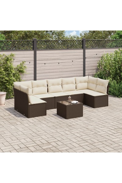 vidaxl Set canapele de gradina cu perne, 8 piese, maro, poliratan