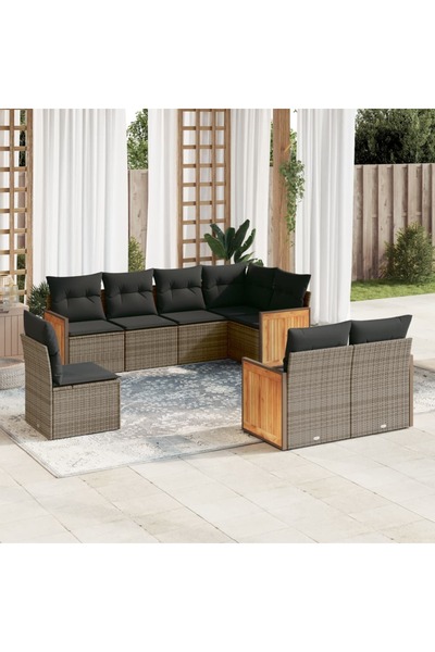 vidaxl Set canapele de gradina cu perne, 8 piese, gri, poliratan