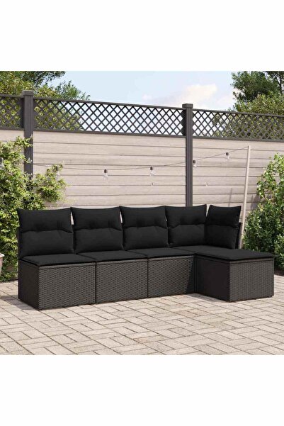 vidaxl Set mobilier de gradina cu perne, 5 piese, negru, poliratan
