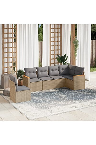 vidaxl Set canapele de gradina, 6 piese, cu perne, bej, poliratan