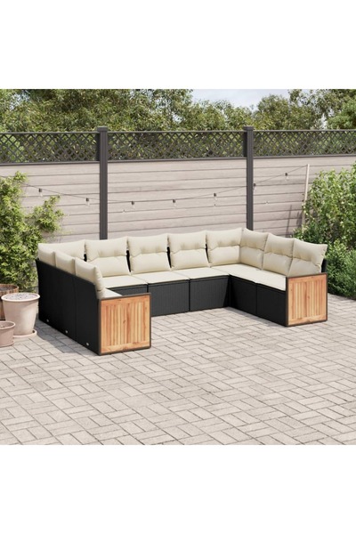 vidaxl Set mobilier de gradina cu perne, 9 piese, negru, poliratan