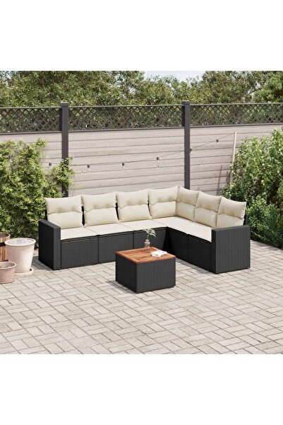vidaxl Set canapele de gradina cu perne, 7 piese, negru, poliratan
