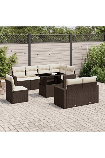 vidaxl Set canapele de gradina cu perne, 9 piese, maro, poliratan