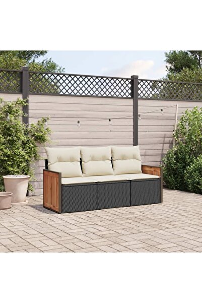 vidaxl Set mobilier de gradina cu perne, 3 piese, negru, poliratan