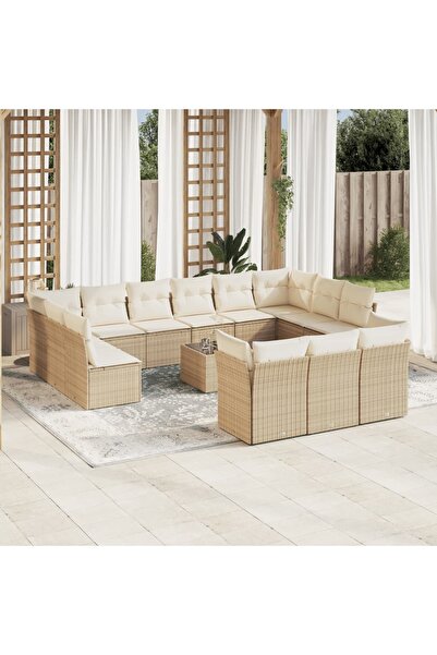 vidaxl Set canapele de gradina, 14 piese, cu perne, bej, poliratan
