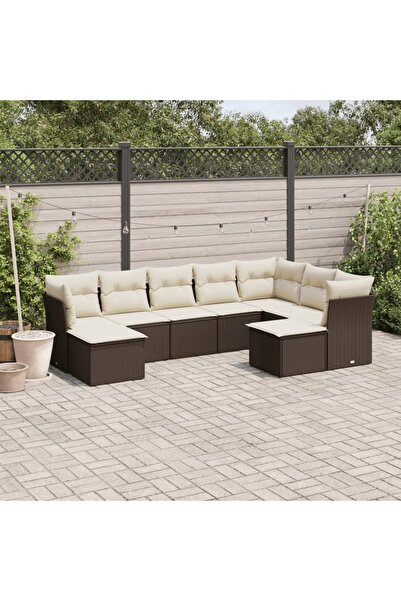 vidaxl Set canapele de gradina cu perne, 9 piese, maro, poliratan