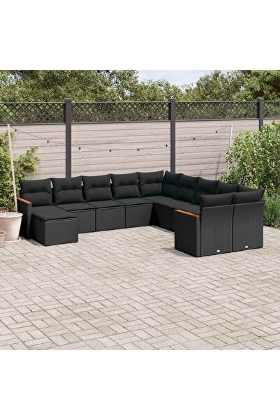 vidaxl Set canapele de gradina cu perne, 11 piese, negru, poliratan