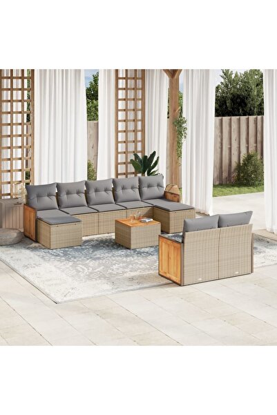 vidaxl Set canapele de gradina cu perne, 10 piese, bej, poliratan