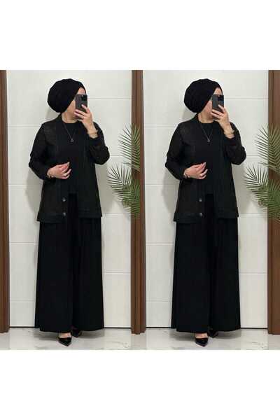masalabiyem 7213 K200 Black Sequin Payet Zara Suit