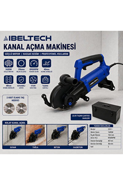 İBELTECH 230-1 1600W Bakır Sargılı Metal Şanzumanlı Kanal Açma Makinesi Profe...