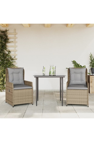 vidaxl Set mobilier de gradina cu perne, 3 piese, bej, poliratan