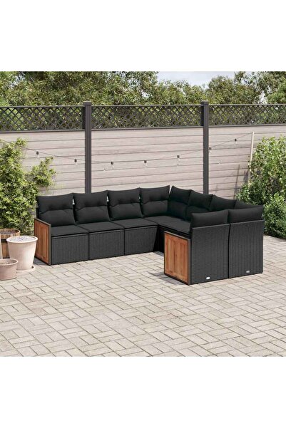 vidaxl Set mobilier de gradina cu perne, 8 piese, negru, poliratan