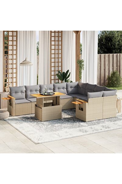 vidaxl Set canapele de gradina cu perne, 10 piese, bej, poliratan