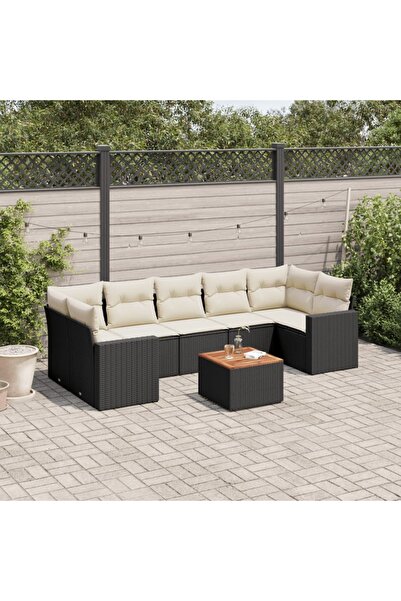 vidaxl Set mobilier de gradina cu perne, 8 piese, negru, poliratan