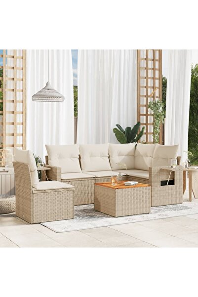 vidaxl Set canapele de gradina cu perne, 6 piese, bej, poliratan