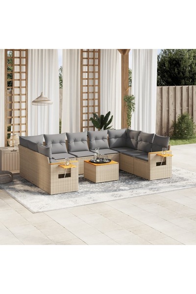 vidaxl Set canapele de gradina cu perne, 10 piese, bej, poliratan